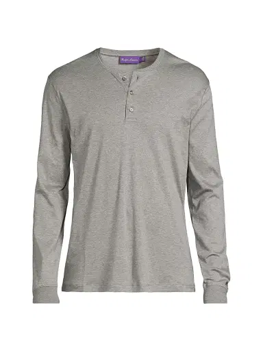 Ralph Lauren Purple Label Men's Interlock Henley Shirt - Light Grey Heather | Thumbnail 1
