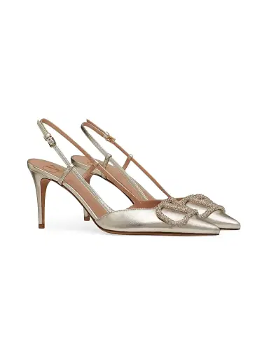 Valentino Garavani Women's VLogo Glow Laminated Nappa Slingback Pumps 80MM - Platinum - Size 12 | Thumbnail 2