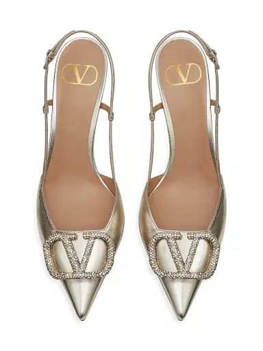 Valentino Garavani Women's VLogo Glow Laminated Nappa Slingback Pumps 80MM - Platinum - Size 12 | Thumbnail 4