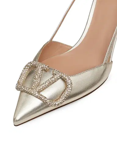 Valentino Garavani Women's VLogo Glow Laminated Nappa Slingback Pumps 80MM - Platinum - Size 12 | Thumbnail 5