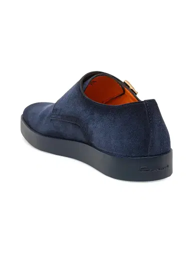 Santoni Men's Atlantis Suede Double Monk Strap Shoes - Blue | Thumbnail 4 Santoni Men's Atlantis Suede Double Monk Strap Shoes - Blue | Thumbnail 4