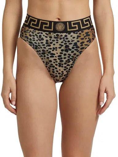 Versace Women's Leopard Print Brazilian Bikini Bottom - Natural Black Black Gold | Thumbnail 3