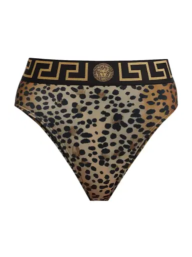 Versace Women's Leopard Print Brazilian Bikini Bottom - Natural Black Black Gold | Thumbnail 1