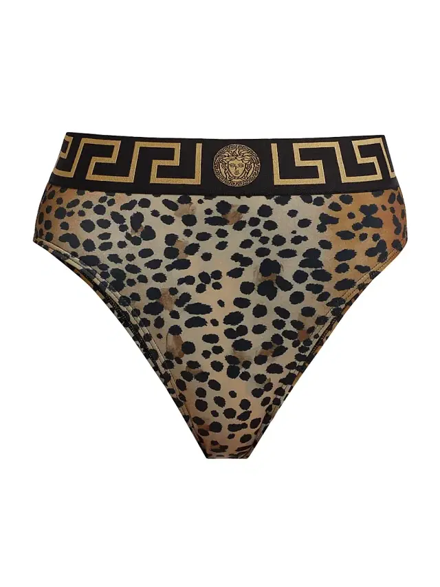 Women's Leopard Print Brazilian Bikini Bottom - Natural Black Black Gold Women's Leopard Print Brazilian Bikini Bottom - Natural Black Black Gold