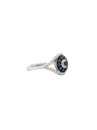 Wish Fine Jewelry 0.45ct Diamond Blue Sapphire 14K Gold Evil Eye Ring | Thumbnail 2