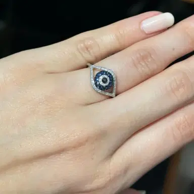 Wish Fine Jewelry 0.45ct Diamond Blue Sapphire 14K Gold Evil Eye Ring | Thumbnail 3