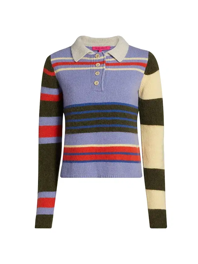 The Elder Statesman Women's Chaos Striped Cashmere Polo Sweater