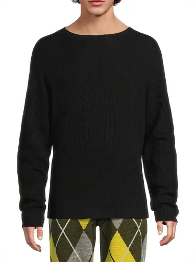 The Elder Statesman Men's Heavy Cashmere-Silk Crewneck Sweater - Black - Size Medium | Thumbnail 3