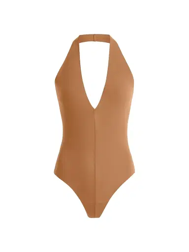 Commando Women's Ballet Deep Plunge Halterneck Bodysuit - Cocoa | Thumbnail 1 Commando Women's Ballet Deep Plunge Halterneck Bodysuit - Cocoa | Thumbnail 1