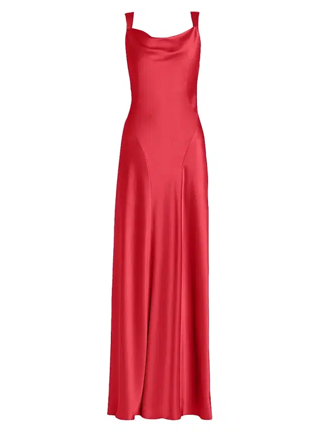 Alberta Ferretti Women's Satin Cut-Out Cowlneck Gown