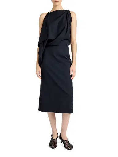 Proenza Schouler Women's Elena Wool Gabardine Draped Midi-Dress - Black | Thumbnail 2