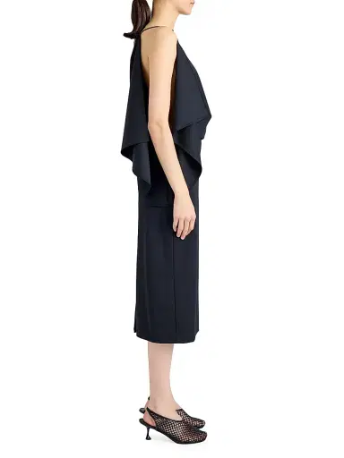 Proenza Schouler Women's Elena Wool Gabardine Draped Midi-Dress - Black | Thumbnail 3