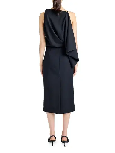 Proenza Schouler Women's Elena Wool Gabardine Draped Midi-Dress - Black | Thumbnail 4