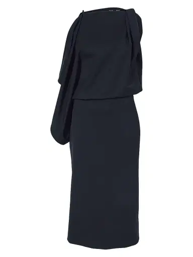 Proenza Schouler Women's Elena Wool Gabardine Draped Midi-Dress - Black | Thumbnail 1