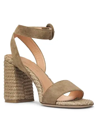 Gianvito Rossi Women's Marbella 85MM Raffia-Trimmed Suede Sandals - Camel Natural - Size 12 | Thumbnail 2