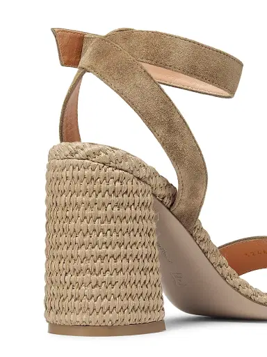 Gianvito Rossi Women's Marbella 85MM Raffia-Trimmed Suede Sandals - Camel Natural - Size 12 | Thumbnail 3