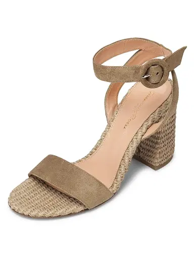 Gianvito Rossi Women's Marbella 85MM Raffia-Trimmed Suede Sandals - Camel Natural - Size 12 | Thumbnail 4