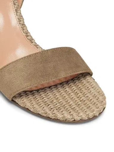 Gianvito Rossi Women's Marbella 85MM Raffia-Trimmed Suede Sandals - Camel Natural - Size 12 | Thumbnail 5