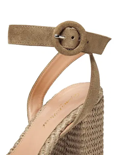 Gianvito Rossi Women's Marbella 85MM Raffia-Trimmed Suede Sandals - Camel Natural - Size 12 | Thumbnail 6