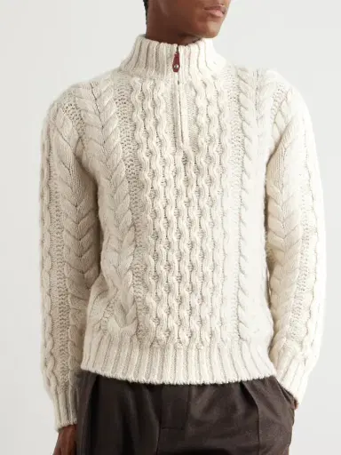 Loro Piana Valduggia Cable-Knit Cashmere Half-Zip Sweater - Men | Thumbnail 3 Loro Piana Valduggia Cable-Knit Cashmere Half-Zip Sweater - Men | Thumbnail 3