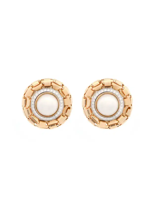 Wish Fine Jewelry 0.75ct Diamond Pearl 14K Gold Statement Stud Earrings
