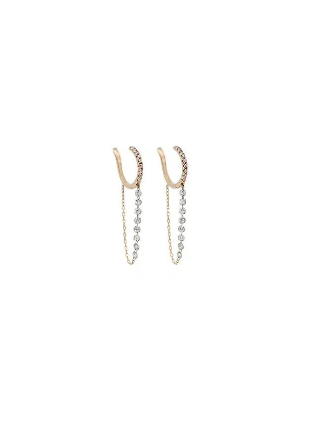 Wish Fine Jewelry 1.04ct Diamond 18K Gold Pave Double Huggie Diamond Chain Earring