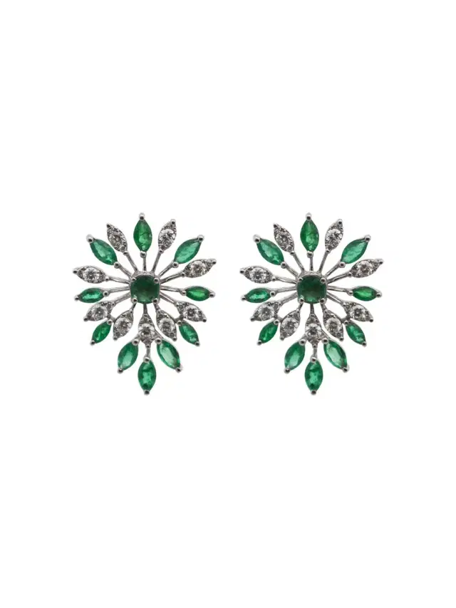 Wish Fine Jewelry 1.75ct Diamond Emerald 18K Gold Flower Earrings