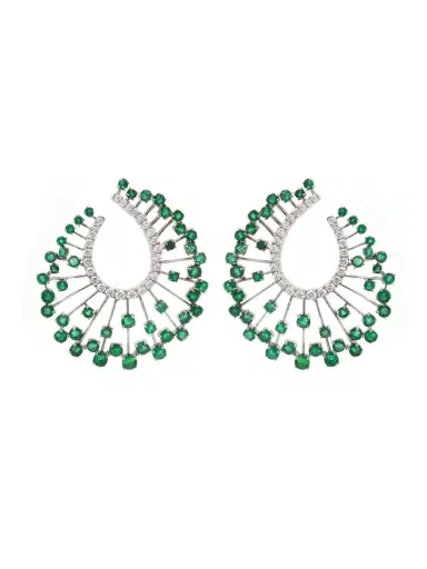Wish Fine Jewelry 6.04ct Emerald Diamond 18K Gold Pear Halo Earrings | Thumbnail 1