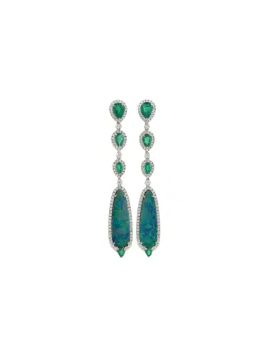 Wish Fine Jewelry 9.47ct Opal Emerald Diamond 18K Gold Dangle Drop Earrings | Thumbnail 1 Wish Fine Jewelry 9.47ct Opal Emerald Diamond 18K Gold Dangle Drop Earrings | Thumbnail 1