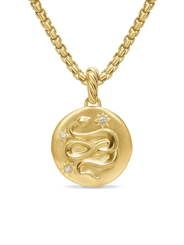 Women's Snake Amulet in 18K Yellow Gold with Diamonds, 18.8MM - Diamond