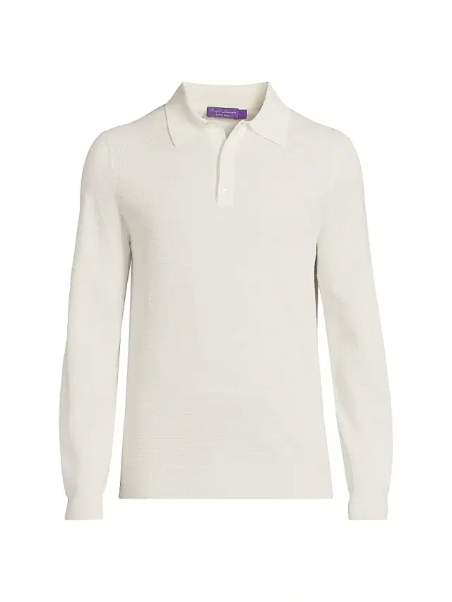Ralph Lauren Purple Label Men's Polo-Collar Silk-Cotton Sweater - Classic Cream