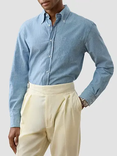 Ralph Lauren Purple Label Men's Washed Chambray Shirt - Medium Bermuda Wash - Size XXL | Thumbnail 4 Ralph Lauren Purple Label Men's Washed Chambray Shirt - Medium Bermuda Wash - Size XXL | Thumbnail 4