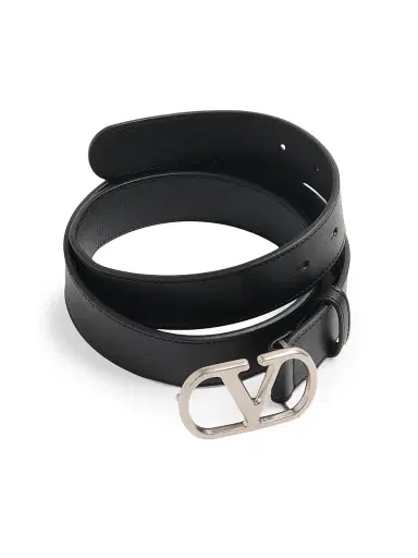 Valentino Garavani Men's VLogo Signature Belt in Shiny Calfskin 30MM - Black | Thumbnail 3