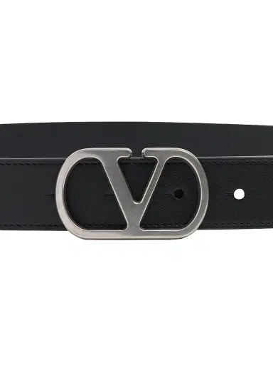 Valentino Garavani Men's VLogo Signature Belt in Shiny Calfskin 30MM - Black | Thumbnail 4
