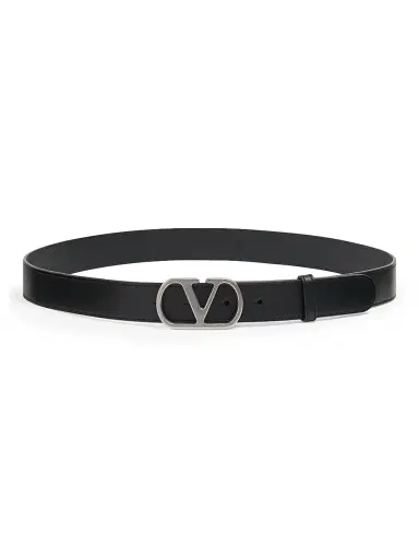 Valentino Garavani Men's VLogo Signature Belt in Shiny Calfskin 30MM - Black | Thumbnail 1