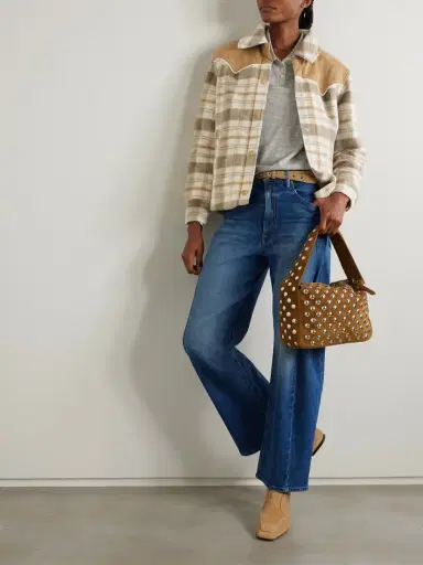 Mother After School Faux Suede-trimmed Checked Fleece Jacket | Thumbnail 2 Mother After School Faux Suede-trimmed Checked Fleece Jacket | Thumbnail 2