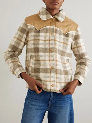 Mother After School Faux Suede-trimmed Checked Fleece Jacket | Thumbnail 3 Mother After School Faux Suede-trimmed Checked Fleece Jacket | Thumbnail 3