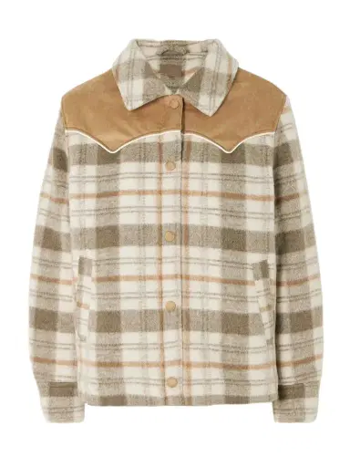 Mother After School Faux Suede-trimmed Checked Fleece Jacket | Thumbnail 1 Mother After School Faux Suede-trimmed Checked Fleece Jacket | Thumbnail 1