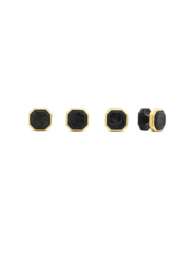 Men's Forged Carbon Tuxedo Studs in 18K Yellow Gold - Forged Carbon Men's Forged Carbon Tuxedo Studs in 18K Yellow Gold - Forged Carbon