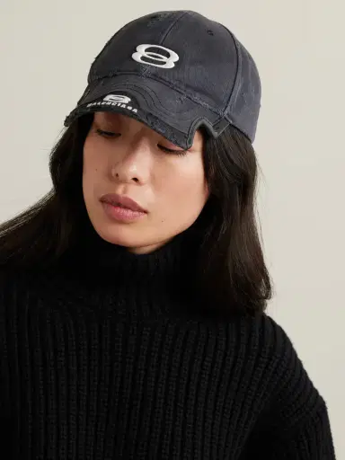 Balenciaga Double Unity Distressed Embroidered Cotton-drill Baseball Cap | Thumbnail 2