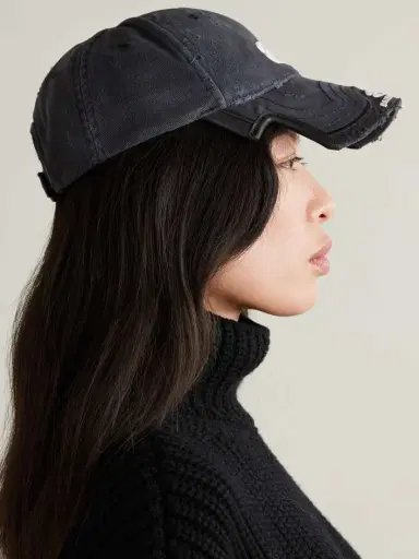Balenciaga Double Unity Distressed Embroidered Cotton-drill Baseball Cap | Thumbnail 5