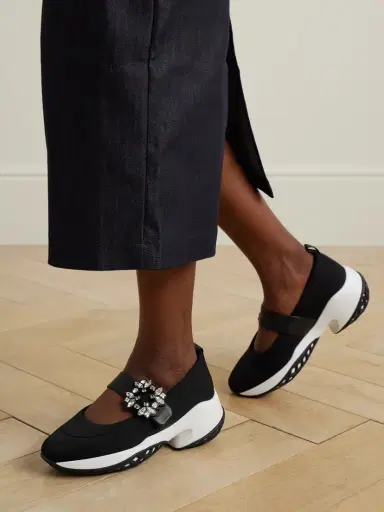 Roger Vivier Viv Run Crystal-embellished Stretch And Leather Sneakers | Thumbnail 2 Roger Vivier Viv Run Crystal-embellished Stretch And Leather Sneakers | Thumbnail 2
