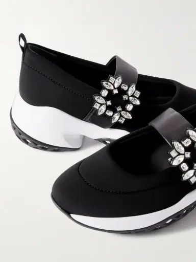 Roger Vivier Viv Run Crystal-embellished Stretch And Leather Sneakers | Thumbnail 4 Roger Vivier Viv Run Crystal-embellished Stretch And Leather Sneakers | Thumbnail 4