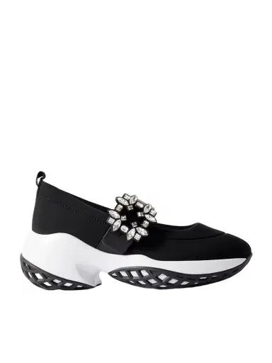 Roger Vivier Viv Run Crystal-embellished Stretch And Leather Sneakers | Thumbnail 1 Roger Vivier Viv Run Crystal-embellished Stretch And Leather Sneakers | Thumbnail 1