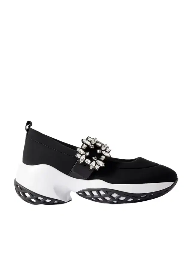 Roger Vivier Viv Run Crystal-embellished Stretch And Leather Sneakers