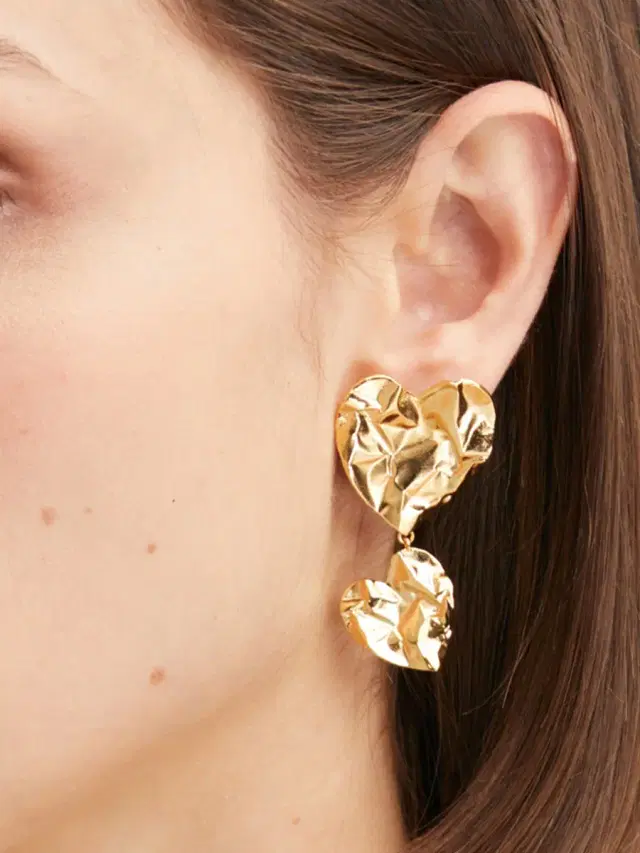Women's Goldtone Asymmetric Crushed Heart Drop Earrings - Gold