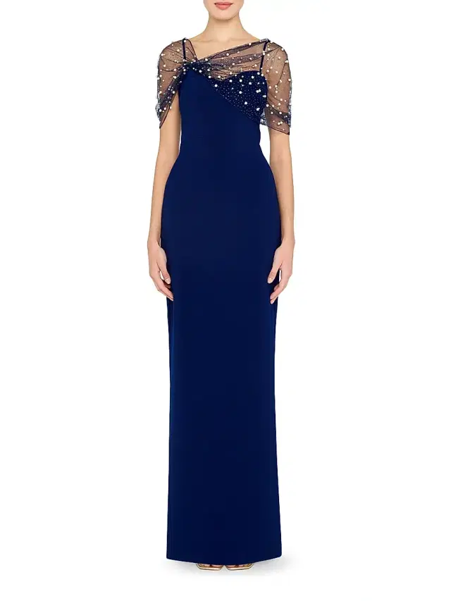 Women's Louella Faux Pearl Shawl Gown - Navy