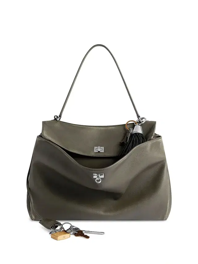 Balenciaga Women's Rodeo Used Effect  Handbag with Charms - Khaki