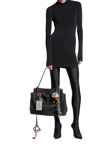 Balenciaga Women's Rodeo Used Effect Large Handbag with Charms - Black | Thumbnail 4