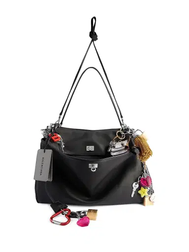 Balenciaga Women's Rodeo Used Effect Large Handbag with Charms - Black | Thumbnail 7